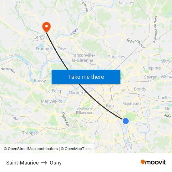 Saint-Maurice to Osny map
