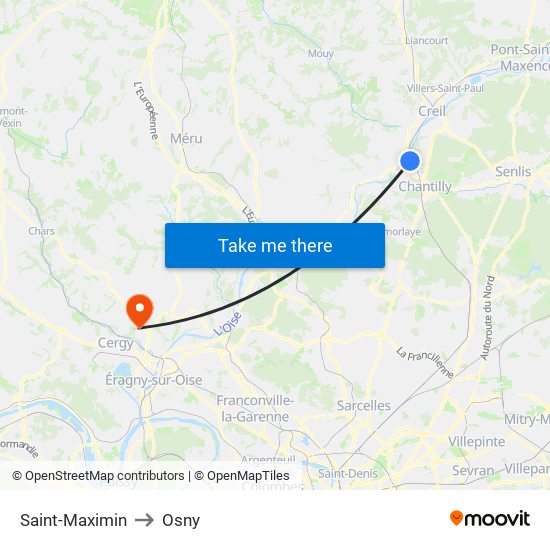 Saint-Maximin to Osny map