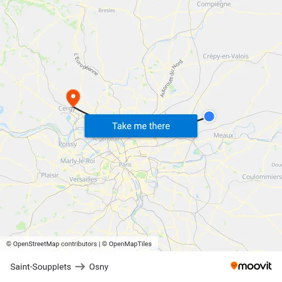 Saint-Soupplets to Osny map