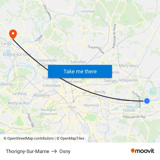 Thorigny-Sur-Marne to Osny map