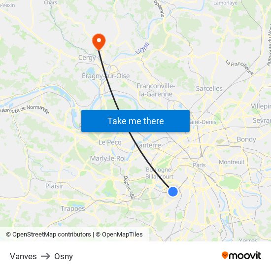 Vanves to Osny map