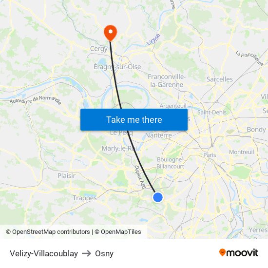 Velizy-Villacoublay to Osny map