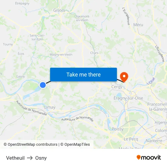 Vetheuil to Osny map