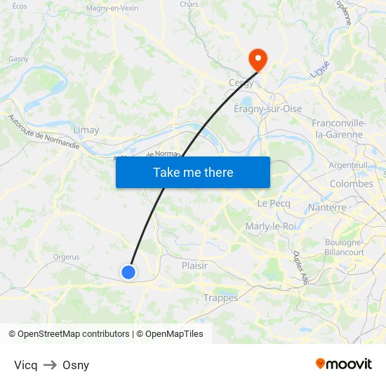 Vicq to Osny map