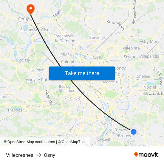 Villecresnes to Osny map