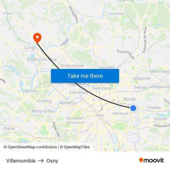 Villemomble to Osny map