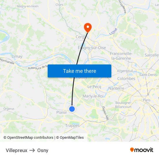 Villepreux to Osny map