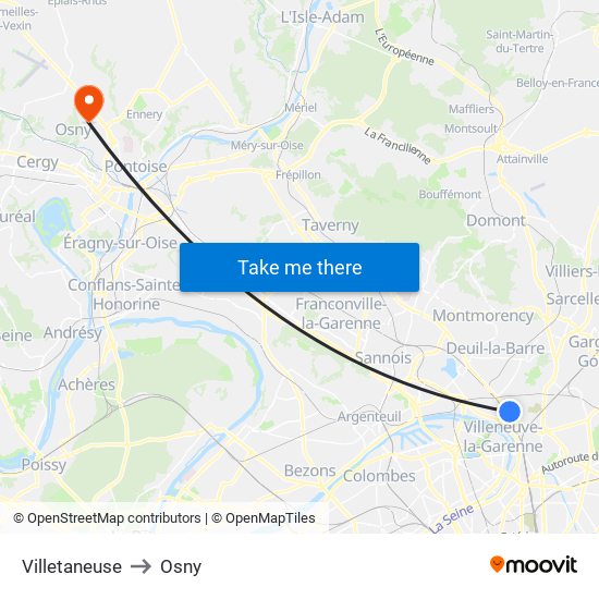 Villetaneuse to Osny map