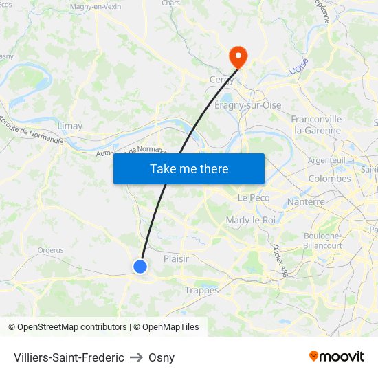 Villiers-Saint-Frederic to Osny map