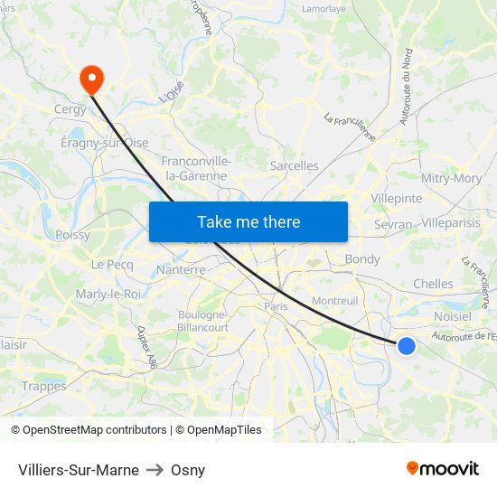 Villiers-Sur-Marne to Osny map