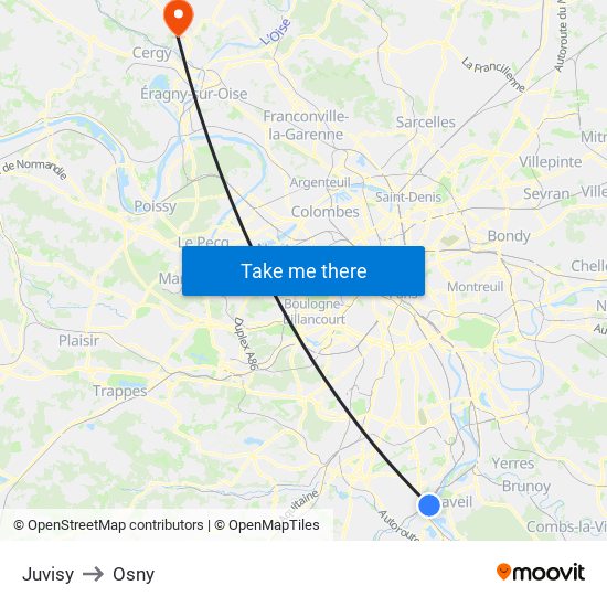 Juvisy to Osny map