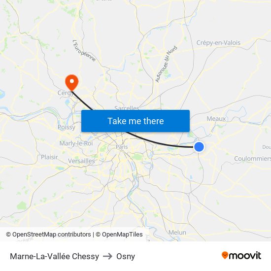 Marne-La-Vallée Chessy to Osny map
