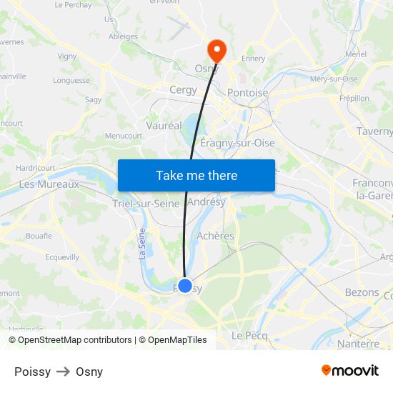 Poissy to Osny map