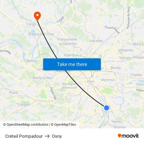Créteil Pompadour to Osny map