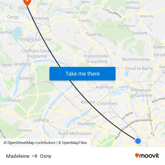 Madeleine to Osny map