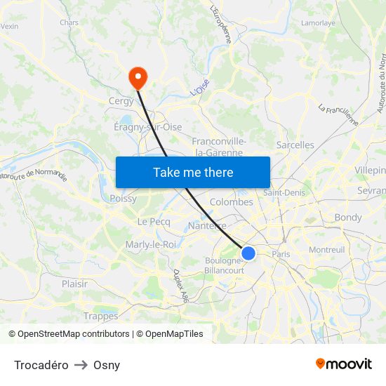 Trocadéro to Osny map