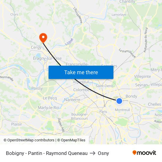 Bobigny - Pantin - Raymond Queneau to Osny map