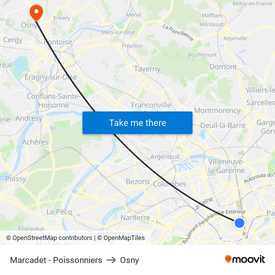 Marcadet - Poissonniers to Osny map