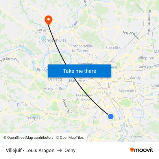 Villejuif - Louis Aragon to Osny map