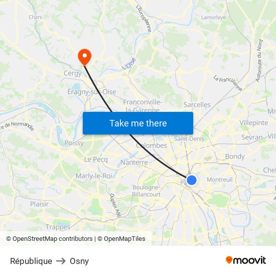 République to Osny map
