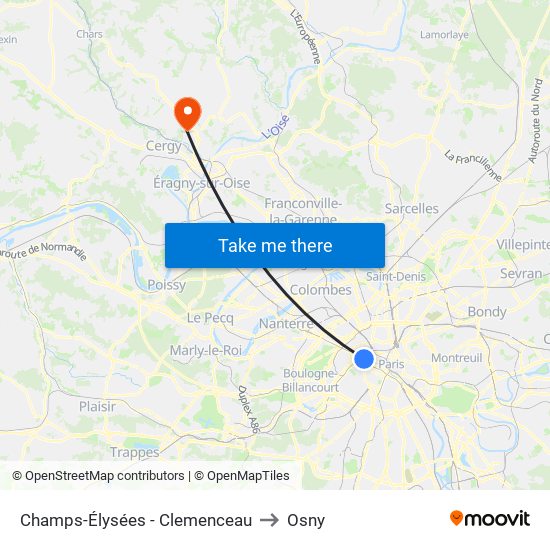 Champs-Élysées - Clemenceau to Osny map