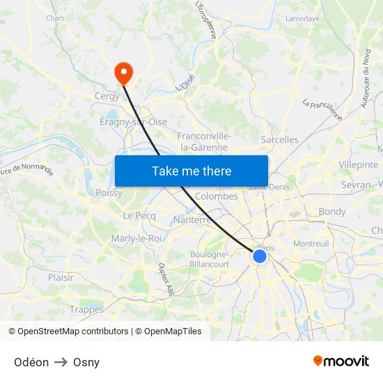 Odéon to Osny map