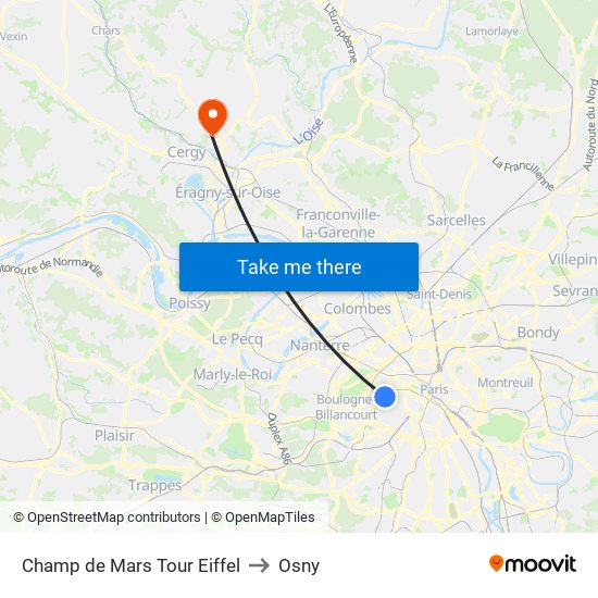 Champ de Mars Tour Eiffel to Osny map