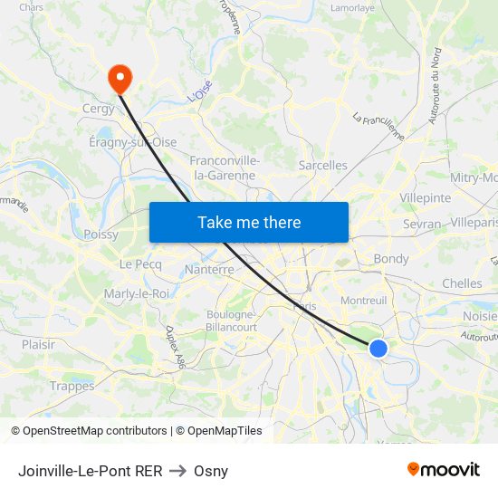 Joinville-Le-Pont RER to Osny map