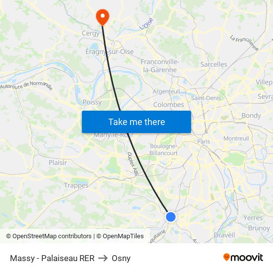Massy - Palaiseau RER to Osny map