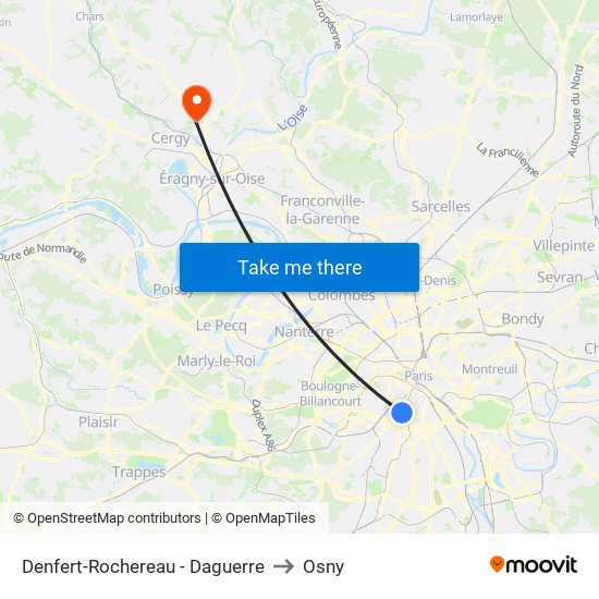 Denfert-Rochereau - Daguerre to Osny map