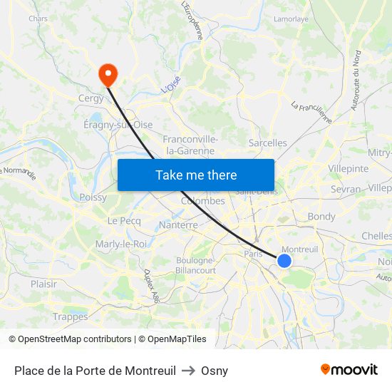 Place de la Porte de Montreuil to Osny map