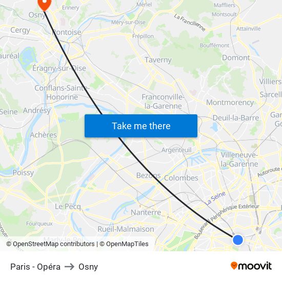 Paris - Opéra to Osny map