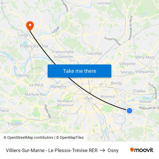 Villiers-Sur-Marne - Le Plessis-Trévise RER to Osny map