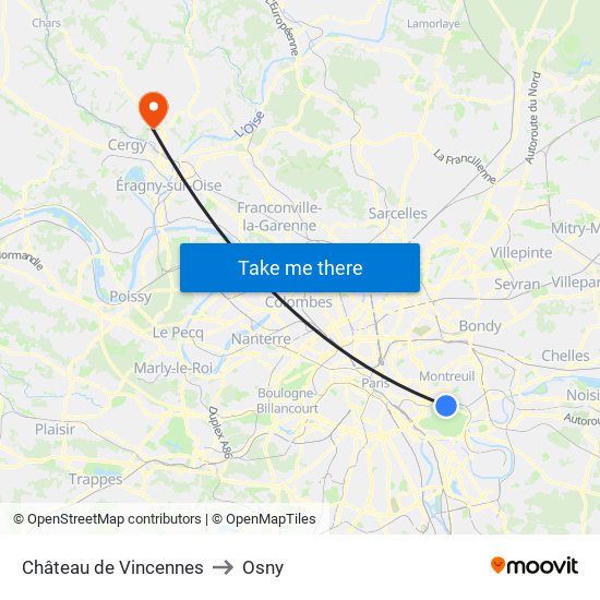 Château de Vincennes to Osny map