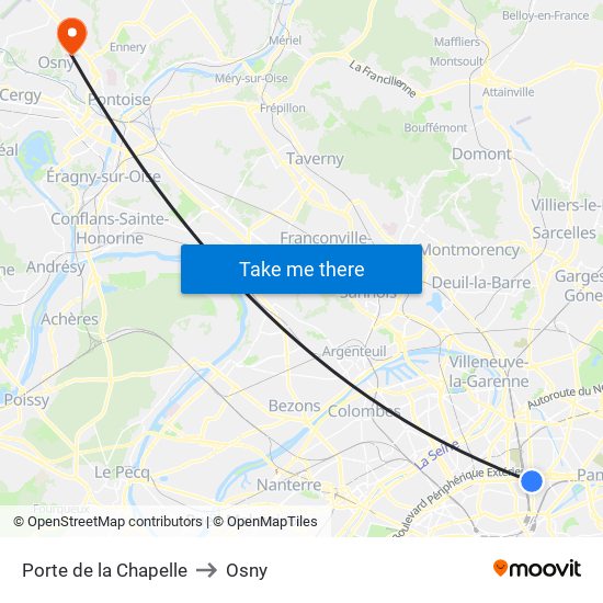 Porte de la Chapelle to Osny map