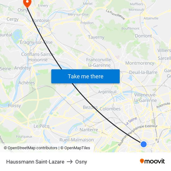 Haussmann Saint-Lazare to Osny map