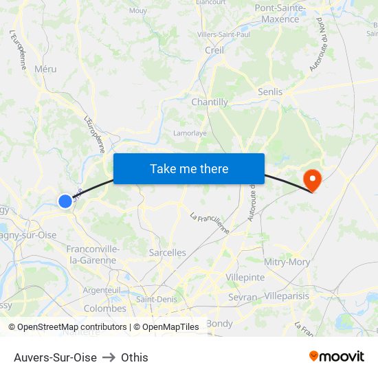 Auvers-Sur-Oise to Othis map