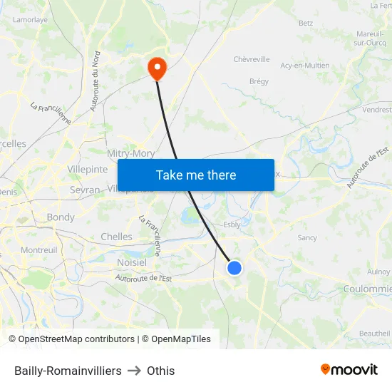 Bailly-Romainvilliers to Othis map