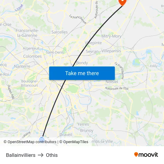 Ballainvilliers to Othis map