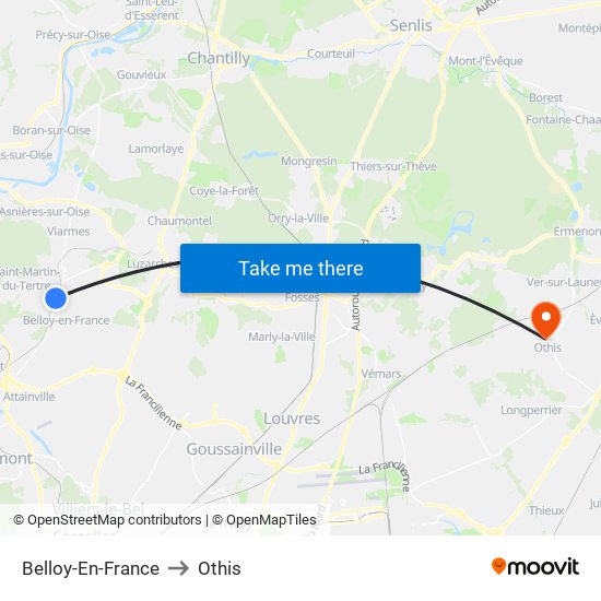 Belloy-En-France to Othis map