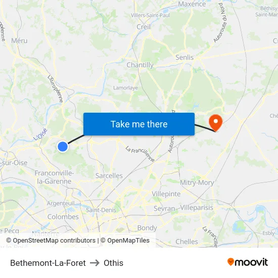 Bethemont-La-Foret to Othis map