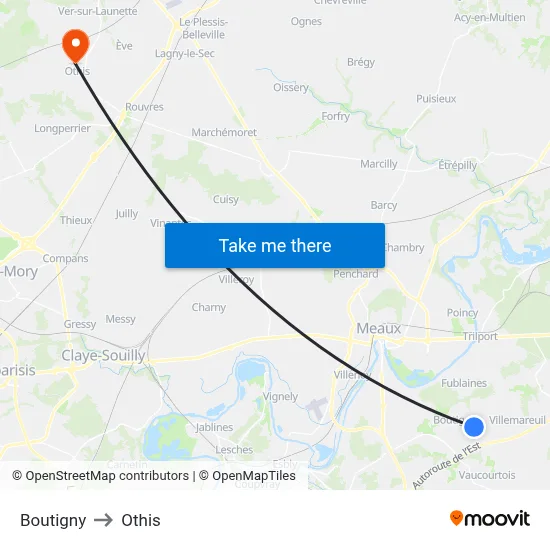 Boutigny to Othis map