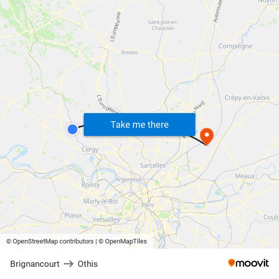 Brignancourt to Othis map