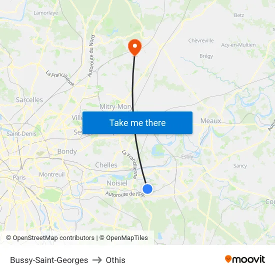 Bussy-Saint-Georges to Othis map