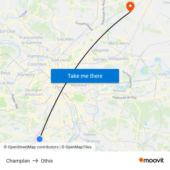 Champlan to Othis map