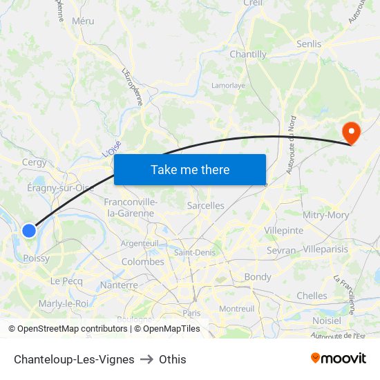 Chanteloup-Les-Vignes to Othis map