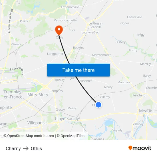 Charny to Othis map
