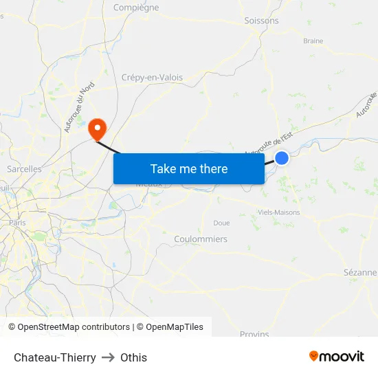 Chateau-Thierry to Othis map