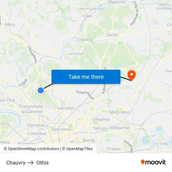 Chauvry to Othis map