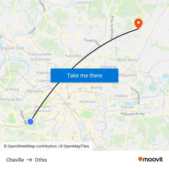 Chaville to Othis map